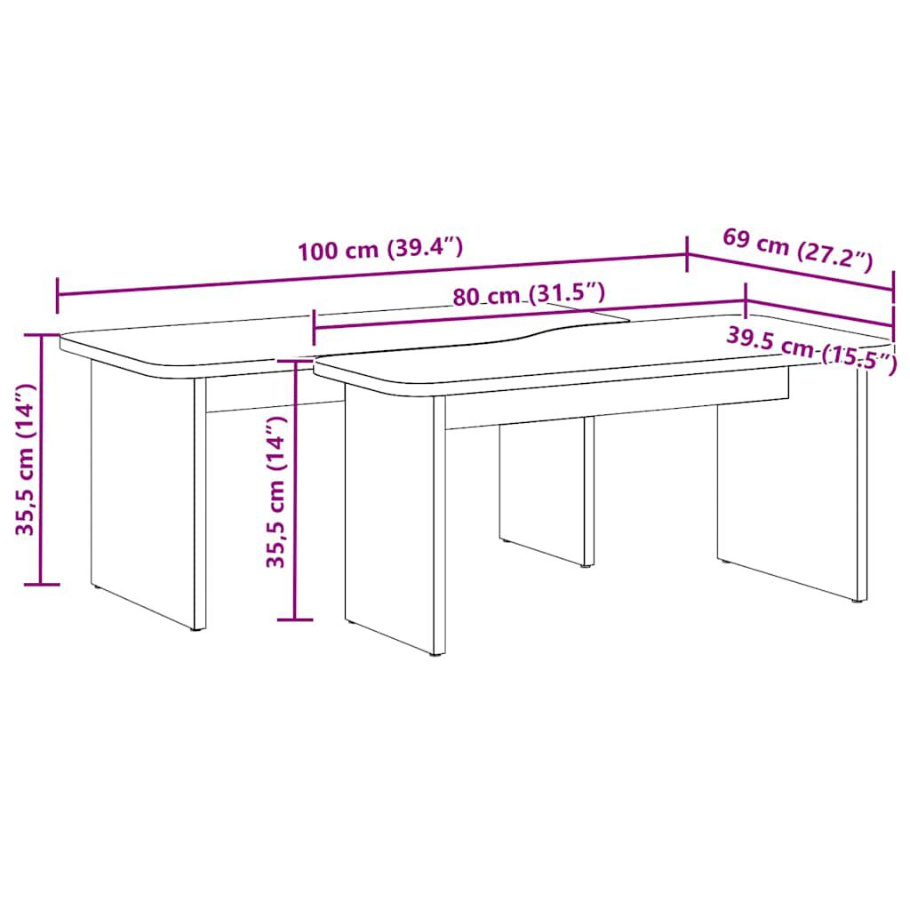 vidaXL Τραπεζάκι σαλονιού 2 pcs Καφέ κεριού 100 x 69 x 35.5 εκατοστά