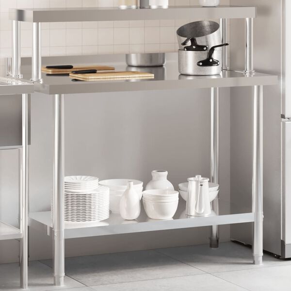 vidaXL Πάγκος Εργασίας Κουζίνας με Ράφι 110x55x120 εκ. Ανοξείδ. Ατσάλι