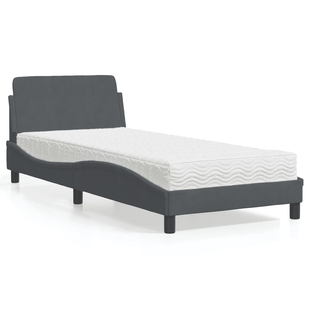 vidaXL Κρεβάτι με Στρώμα Σκούρο Γκρι 90x190 εκ. Βελούδινο