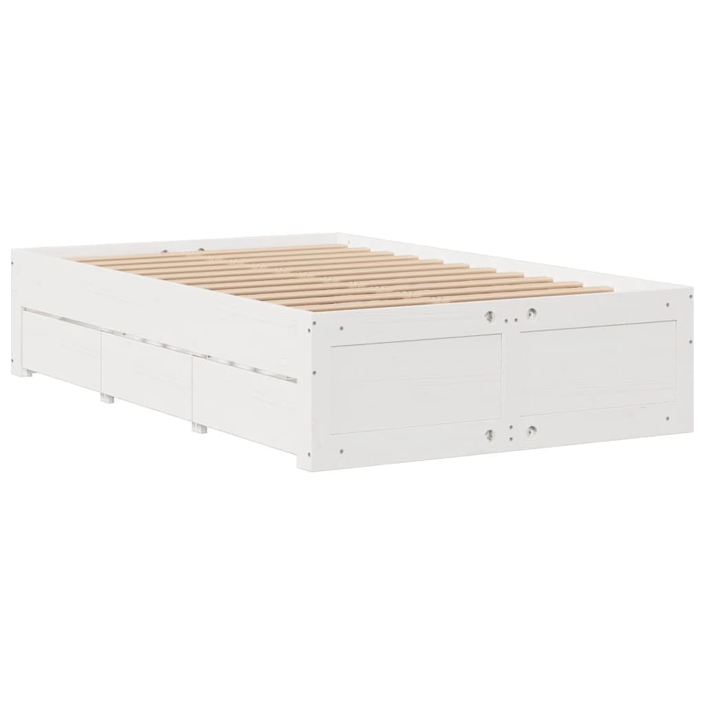 vidaXL Κρεβάτι Βιβλιοθήκη Χωρίς Στρώμα Λευκό 135x190 εκ Μασίφ Πεύκο