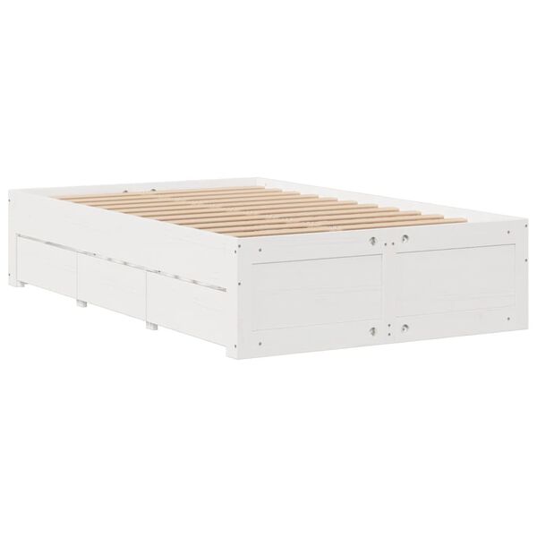vidaXL Κρεβάτι Βιβλιοθήκη Χωρίς Στρώμα Λευκό 135x190 εκ Μασίφ Πεύκο