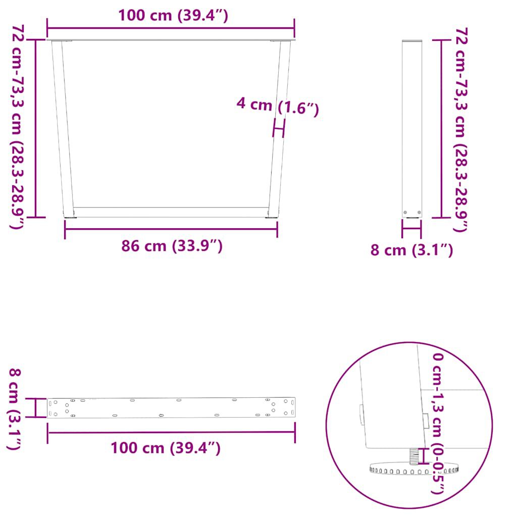 vidaXL Πόδια Τραπεζαρίας Σχήματος V 3 τεμ. Ανθρακί 100x(72-73,3) εκ. Ατσάλι