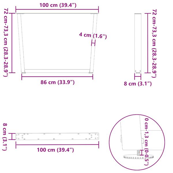 vidaXL Πόδια Τραπεζαρίας Σχήματος V 3 τεμ. Ανθρακί 100x(72-73,3) εκ. Ατσάλι