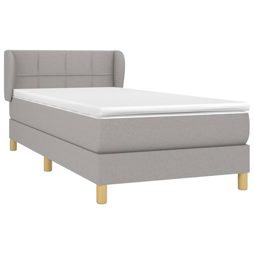 vidaXL Κρεβάτι Boxspring με Στρώμα Ανοιχτό Γκρι 90x200 εκ. Υφασμάτινο