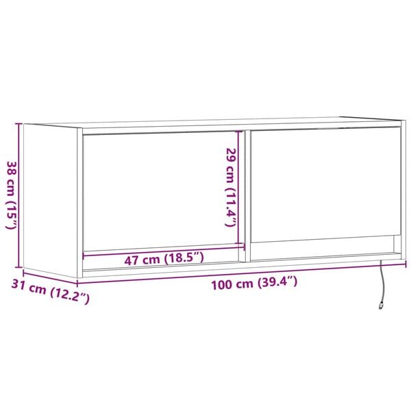 vidaXL Έπιπλο Τοίχου Τηλεόρασης με LED Sonoma Δρυς 100x31x38 εκ.
