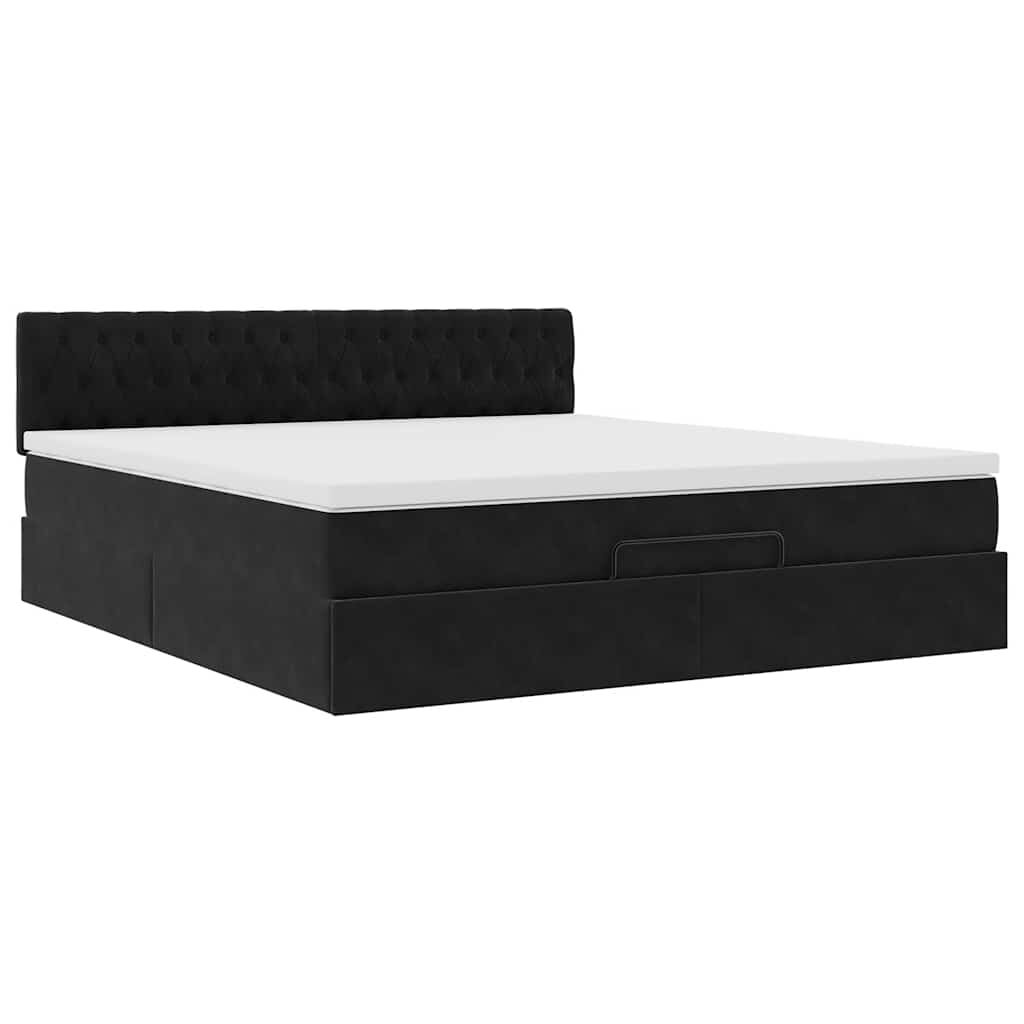 vidaXL Οθωμανικό κρεβάτι με στρώμα & LEDs Μαύρο 160x200cm Velvet