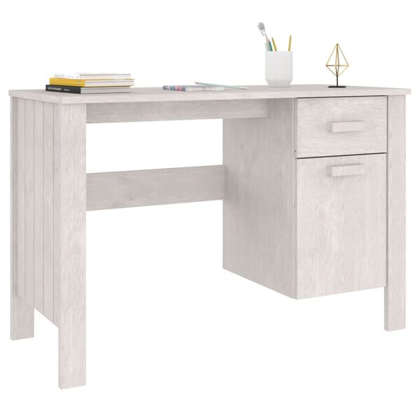 vidaXL Γραφείο HAMAR Λευκό 113 x 50 x 75 εκ. από Μασίφ Ξύλο Πεύκου