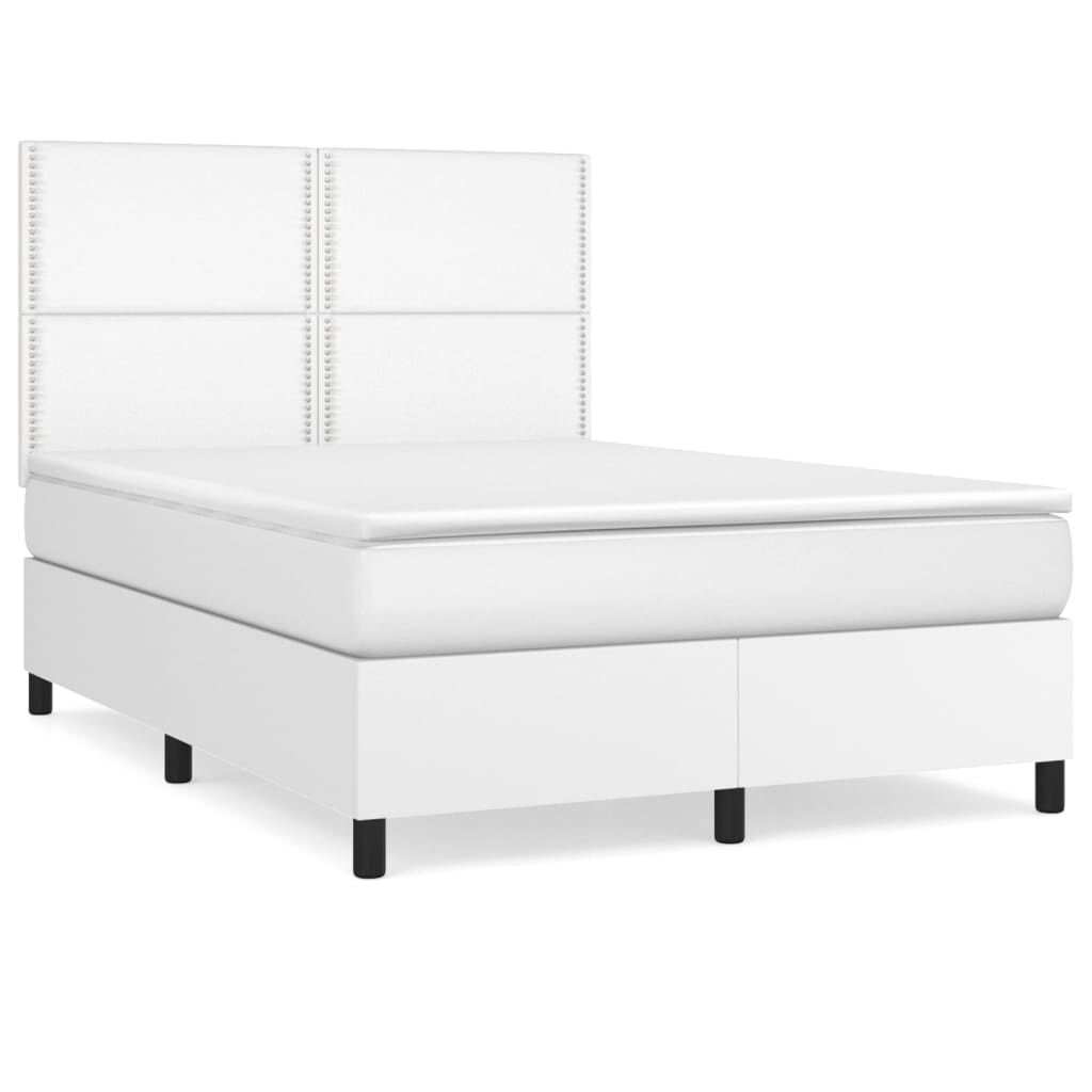 vidaXL Κρεβάτι Boxspring με Στρώμα Λευκό 140x190εκ.από Συνθετικό Δέρμα