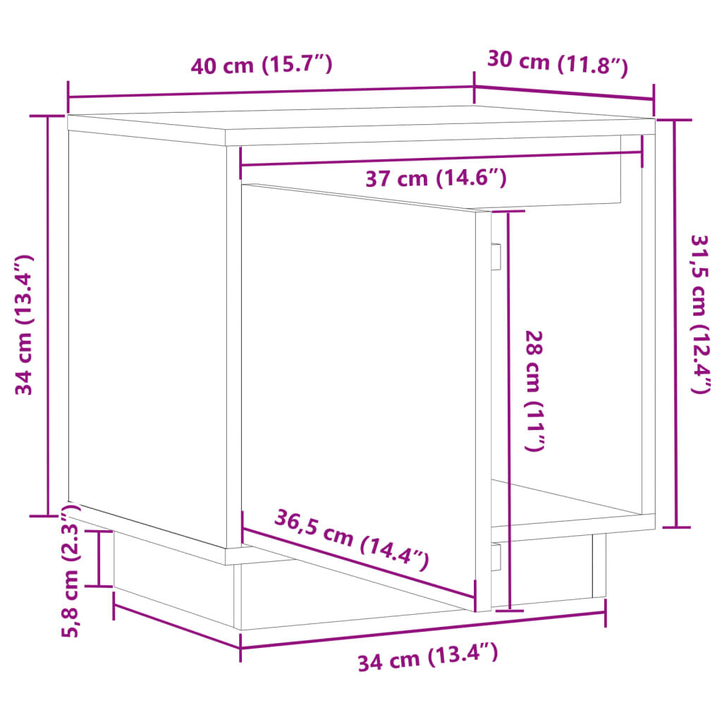 vidaXL Κομοδίνο 40 x 30 x 40 εκ. από Μασίφ Ξύλο Πεύκου