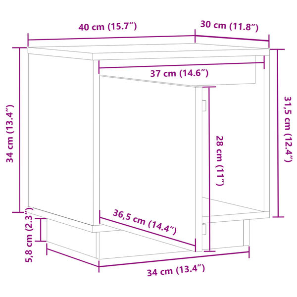vidaXL Κομοδίνο 40 x 30 x 40 εκ. από Μασίφ Ξύλο Πεύκου