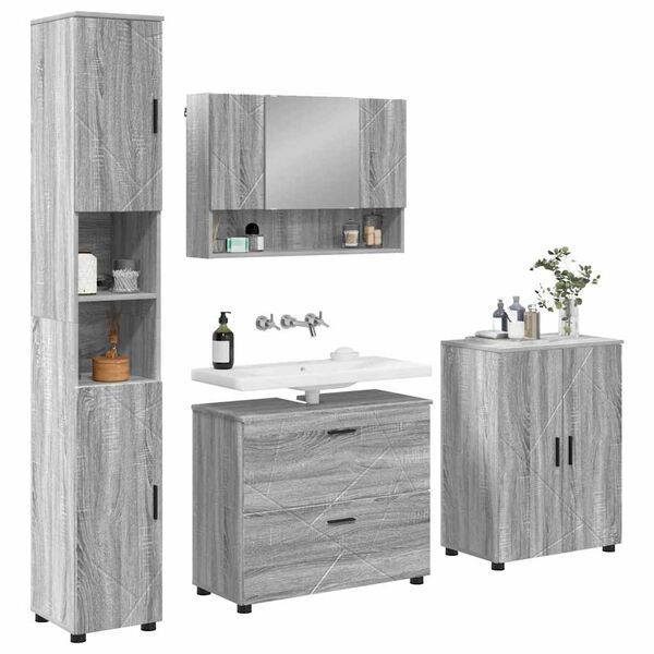 vidaXL Σετ Επίπλων Μπάνιου με ράφι 4 pcs Γκρι sonoma 30 x 35 x 192 εκ.