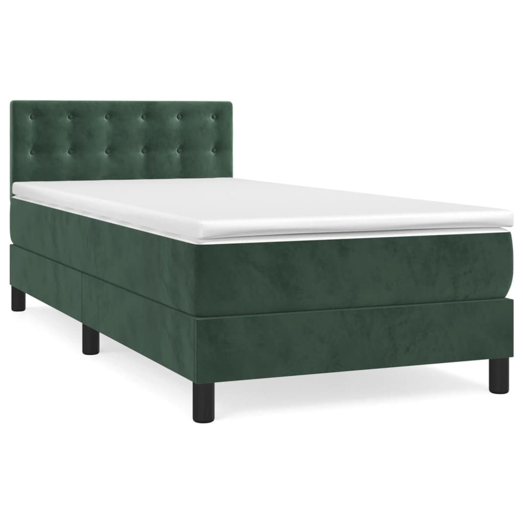 vidaXL Κρεβάτι Boxspring με Στρώμα Σκούρο Πράσινο 90x190 εκ. Βελούδινο