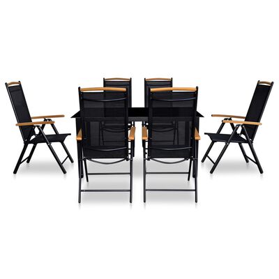 vidaXL Σετ Τραπεζαρίας Εξ.Χώρου με Πτυσ.Καρέκλες 7 τεμ Μαύρο Αλουμίνιο