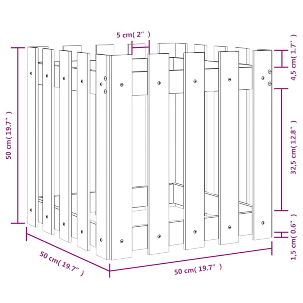vidaXL Ζαρντινιέρα με Σχέδιο Φράχτη 50 x 50 x 50 εκ. Μασίφ Ξύλο Πεύκου