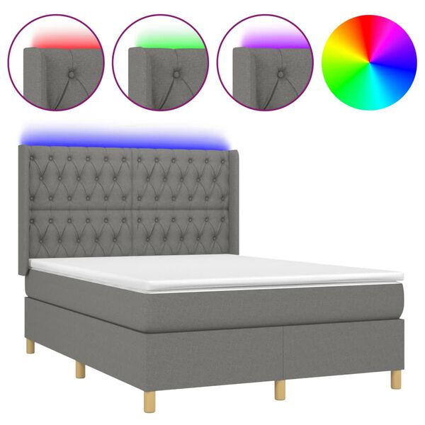 vidaXL &Kappa;&rho;&epsilon;&beta;ά&tau;&iota; Boxspring &mu;&epsilon; &Sigma;&tau;&rho;ώ&mu;&alpha; & LED &Sigma;&kappa;.&Gamma;&kappa;&rho;&iota; 140x190&epsilon;&kappa;. &Upsilon;&phi;&alpha;&sigma;&mu;ά&tau;&iota;&nu;&omicron;