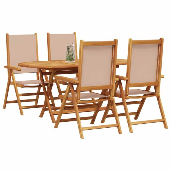 vidaXL Σέτ φαγητού για κήπο Πτυσσόμενος 5 pcs Taupe Μασίφ ξύλο ακακίας