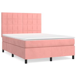 vidaXL Κρεβάτι Boxspring με Στρώμα Ροζ 140x200 εκ. Βελούδινο
