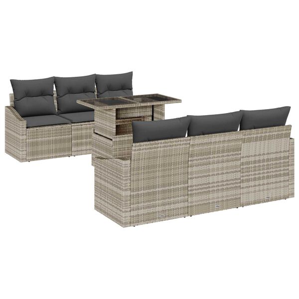 vidaXL Σετ Καναπέ Κήπου με αποθήκευση 7 pcs Ανοιχτό γκρι Πολυ ράταν