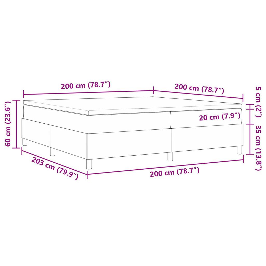 vidaXL Κρεβάτι Box Spring με Στρώμα σε Σκούρο Γκρι, 200 x 200 εκ, Ύφασμα Κορντούρας.