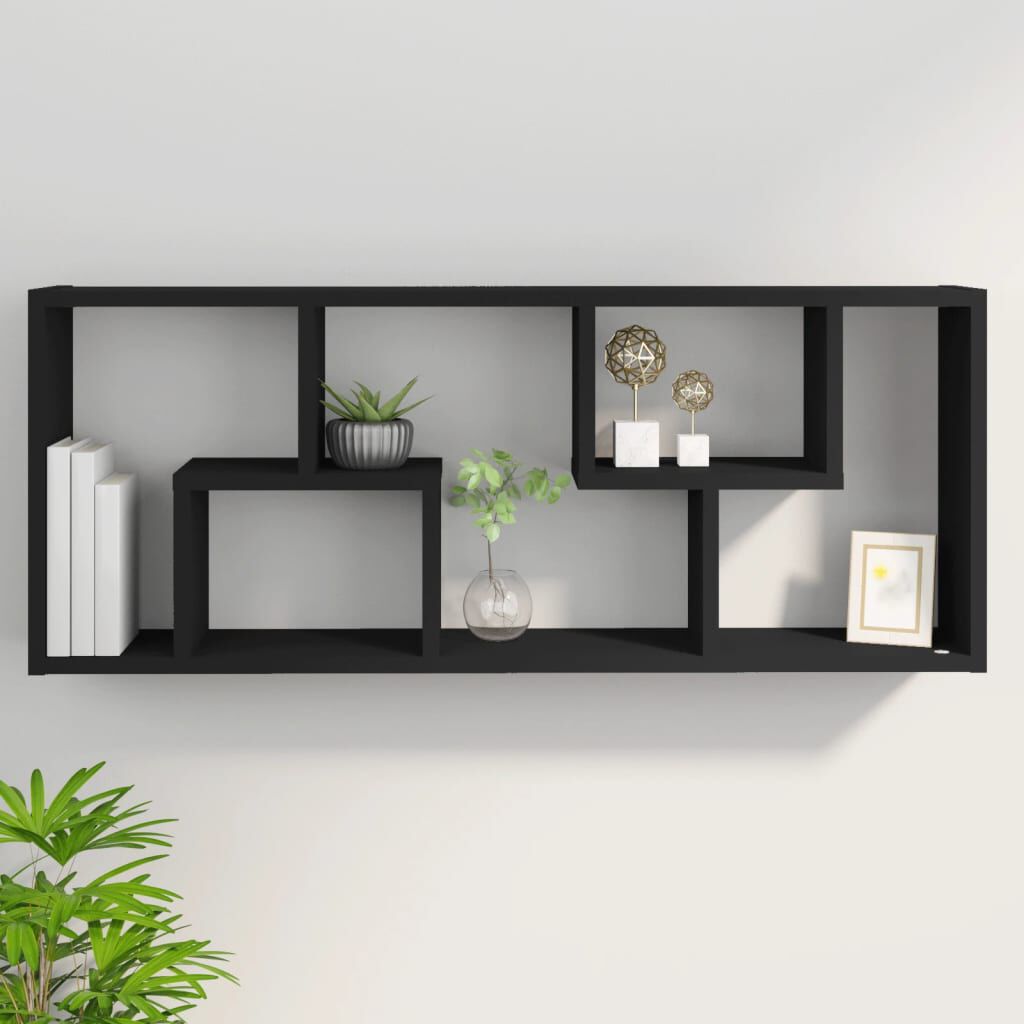 vidaXL Ραφιέρα Τοίχου Μαύρο 36 x 16 x 90 εκ. από Επεξεργασμένο Ξύλο
