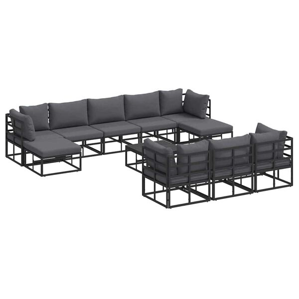 vidaXL Σετ Καναπέ Κήπου με μαξιλάρι 11 pcs Μαύρο Αλουμίνιο