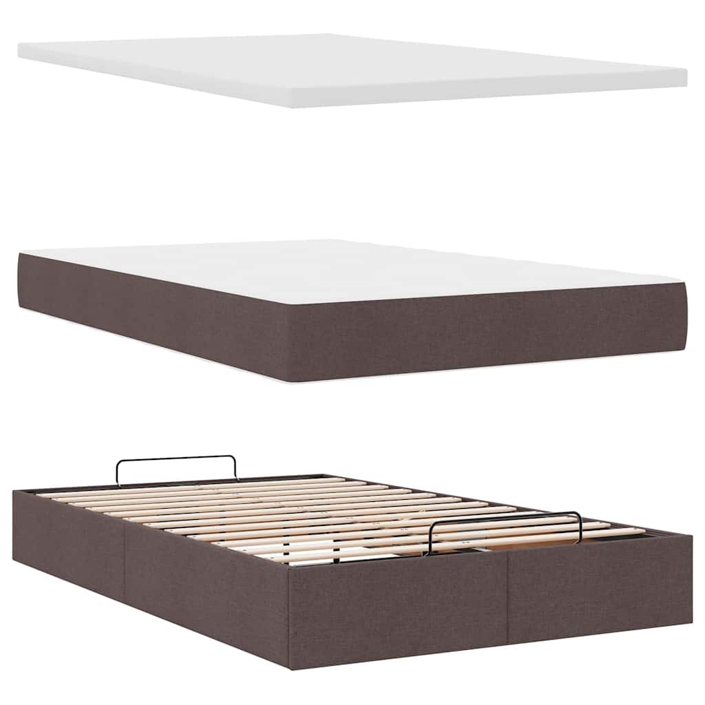 vidaXL Ottoman Κρεβάτι με Στρώμα Σκούρο Καφέ 120x200cm Ύφασμα