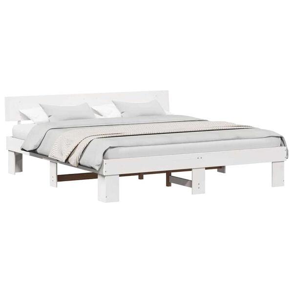 vidaXL Σκελετός Κρεβατιού Λευκό 200 x 200 cm Μασίφ ξύλο πεύκου