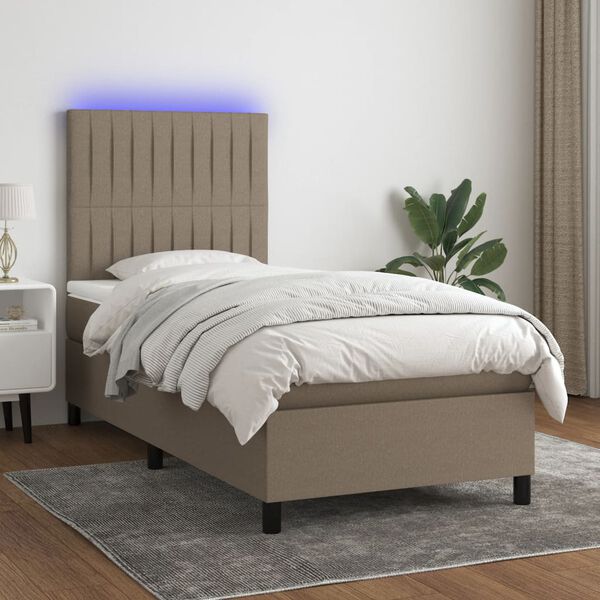 vidaXL &Kappa;&rho;&epsilon;&beta;ά&tau;&iota; Boxspring &mu;&epsilon; &Sigma;&tau;&rho;ώ&mu;&alpha; & LED Taupe 90x190 &epsilon;&kappa;. &Upsilon;&phi;&alpha;&sigma;&mu;ά&tau;&iota;&nu;&omicron;