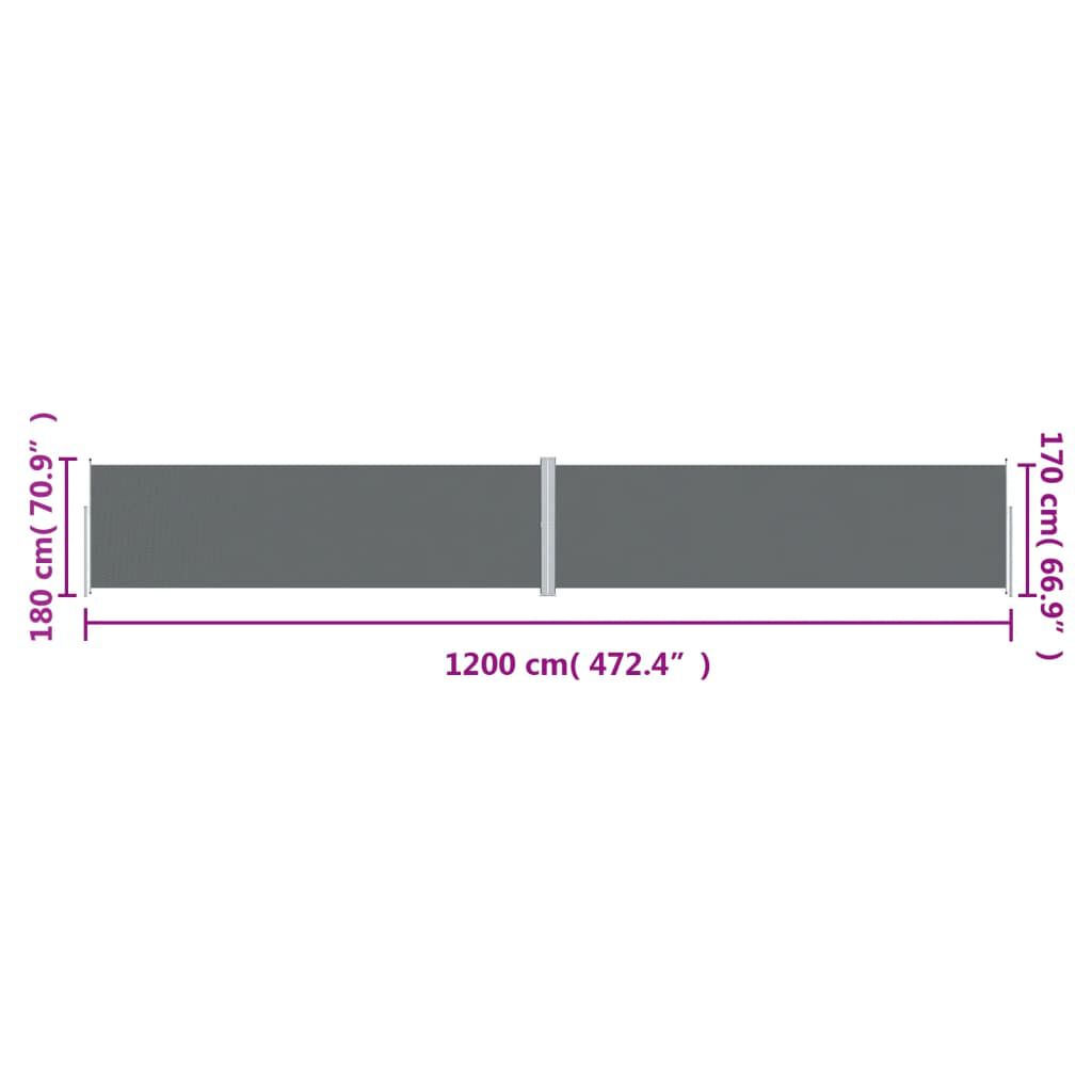 vidaXL Σκίαστρο Πλαϊνό Συρόμενο Ανθρακί 180 x 1200 εκ.