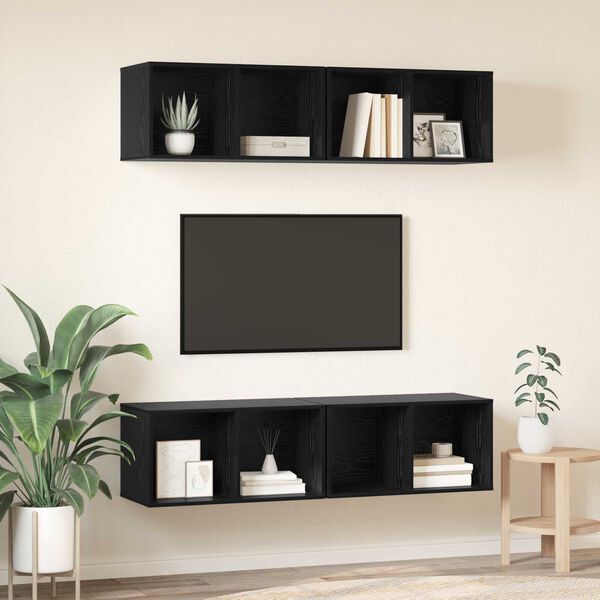 vidaXL Τηλεοπτική Κάβα Τοίχου με ράφι 4 pcs Μαύρη δρυς 37 x 37 x 72 εκ