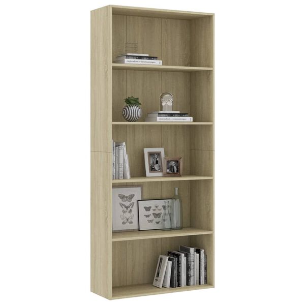 vidaXL Βιβλιοθήκη με 5 Ράφια Sonoma Δρυς 80 x 30 x 189 εκ. Επεξ. Ξύλο