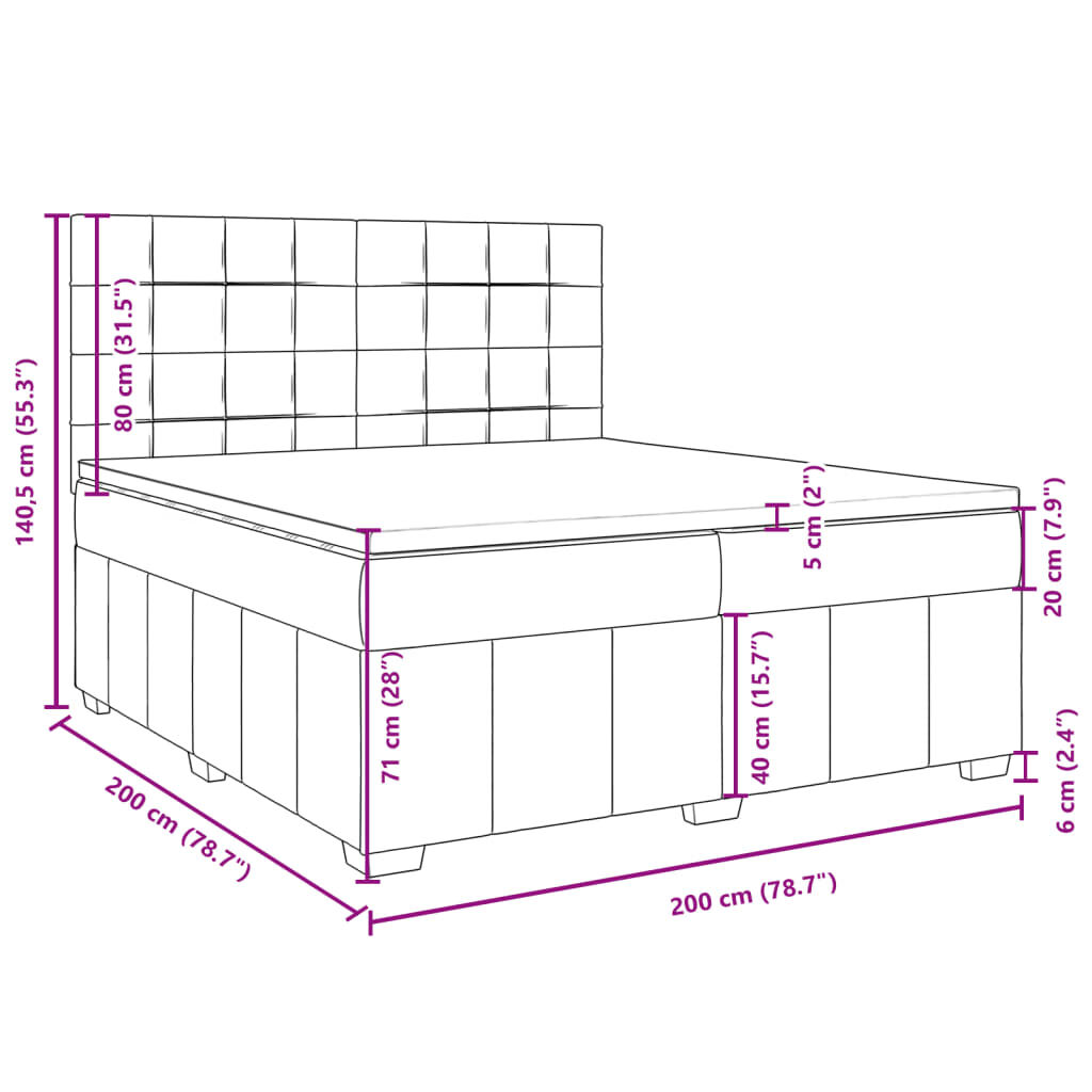 vidaXL Κρεβάτι Boxspring με Στρώμα Σκούρο Γκρι 200x200 εκ. Υφασμάτινο