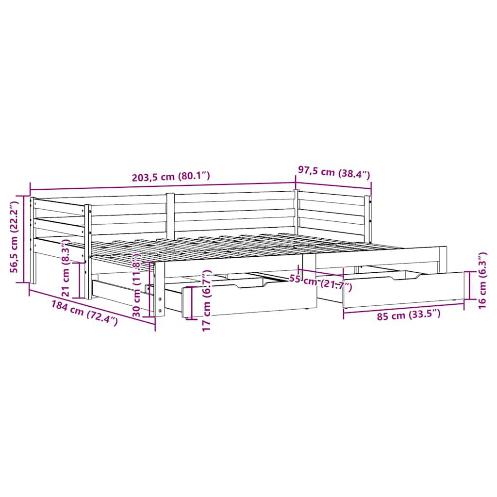 vidaXL Καναπές Κρεβάτι Συρόμενος Χωρίς Στρώμα 90x200 εκ. & Συρτάρια