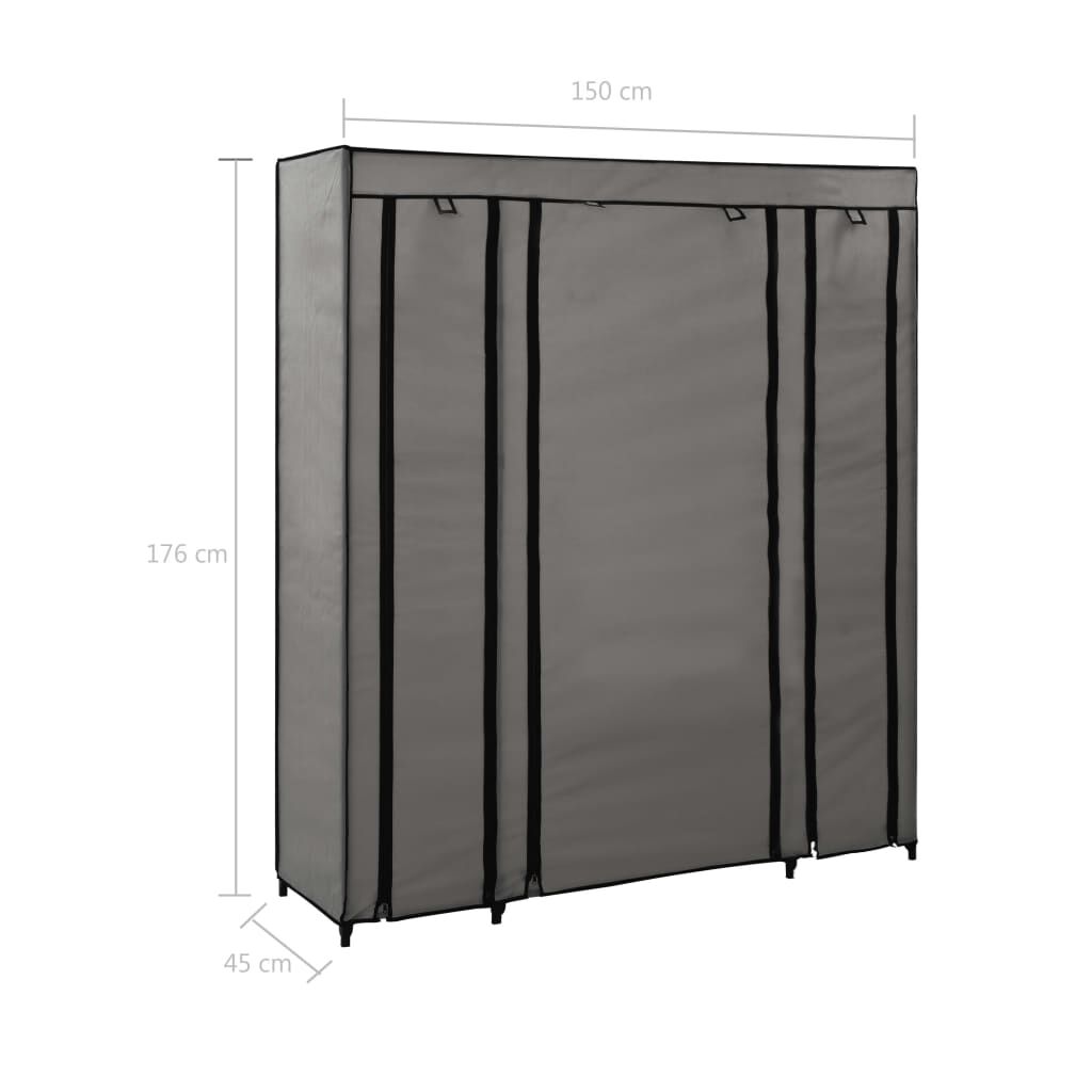 vidaXL Ντουλάπα με Ράφια / Σωλήνες Γκρι 150x45x176 εκ. Υφασμάτινη