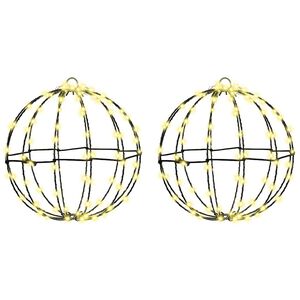 vidaXL Μπάλα με 192 LED 2 pcs Θερμό λευκό 30 cm Μέταλλο