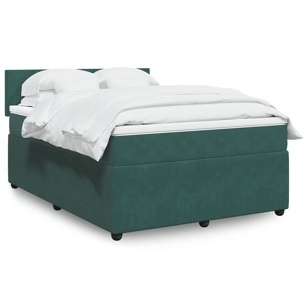 vidaXL Κρεβάτι Boxspring με Στρώμα Σκούρο Πράσινο 160x200εκ. Βελούδινο