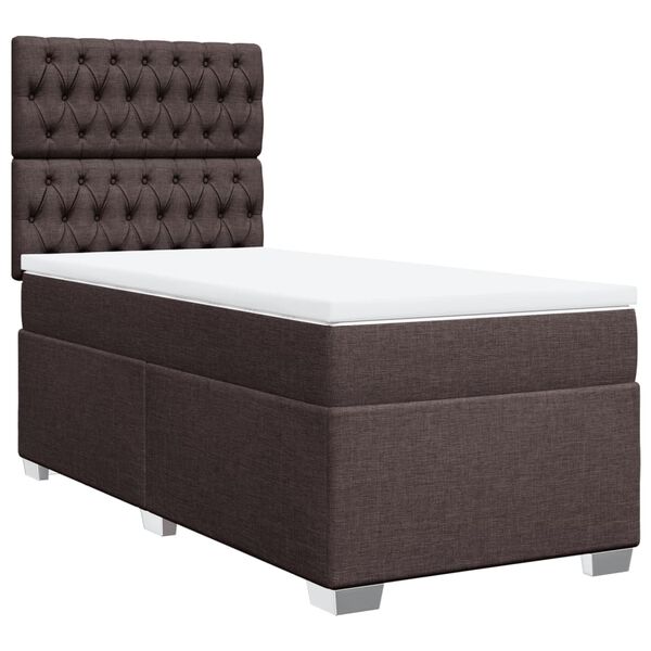 vidaXL Κρεβάτι Boxspring με Στρώμα Σκούρο Καφέ 100x200 εκ. Υφασμάτινο