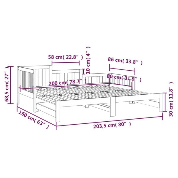 vidaXL Καναπές Κρεβάτι Συρόμενος 2x(80x200) εκ. από Μασίφ Ξύλο Πεύκου