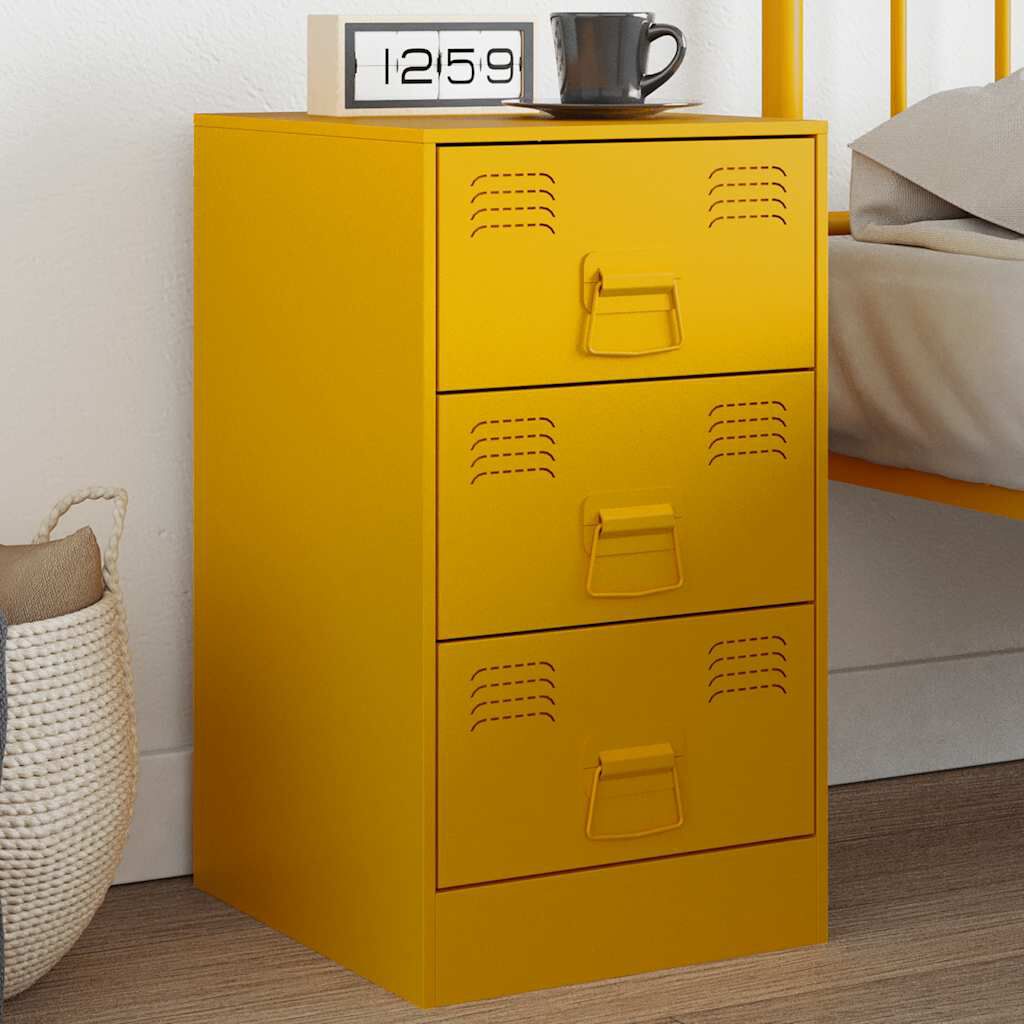 vidaXL Κομοδίνο Μουσταρδί 34,5 x 39 x 62 εκ. από Χάλυβα