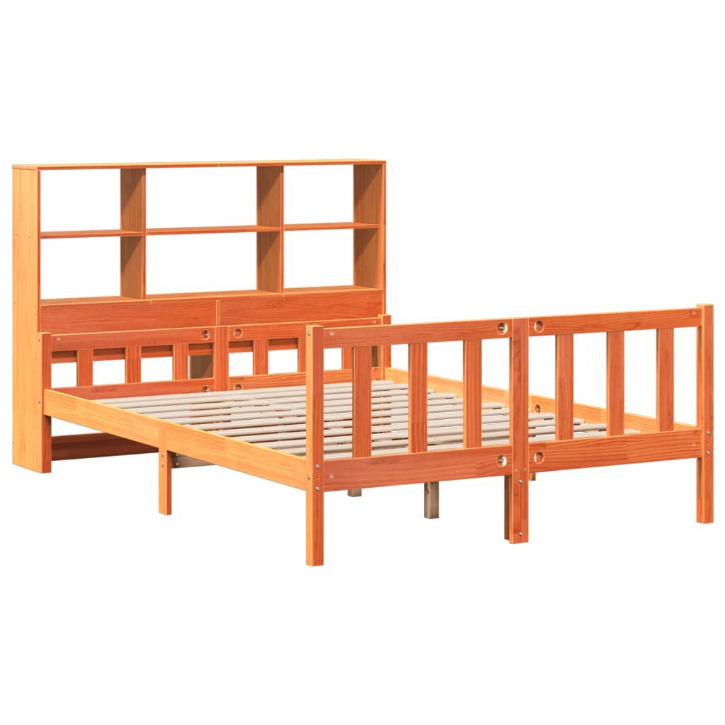 vidaXL Κρεβάτι Βιβλιοθήκη Χωρίς Στρώμα Καφέ 150x200 εκ Μασίφ Πεύκο