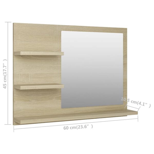 vidaXL Καθρέφτης Μπάνιου Sonoma Δρυς 60 x 10,5 x 45 εκ. Επεξ. Ξύλο