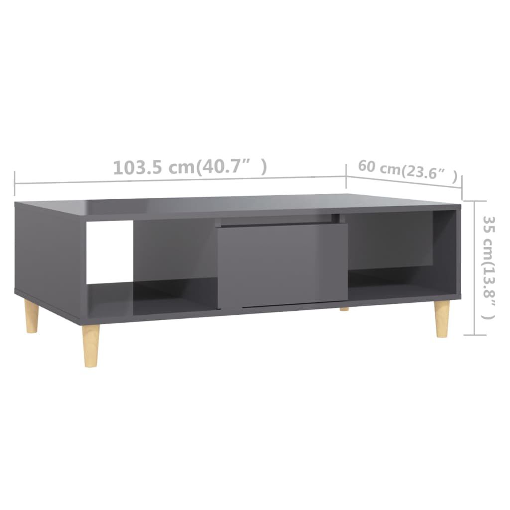 vidaXL Τραπεζάκι Σαλονιού Γυαλιστερό Γκρι 103,5x60x35 εκ. Επεξ. Ξύλο