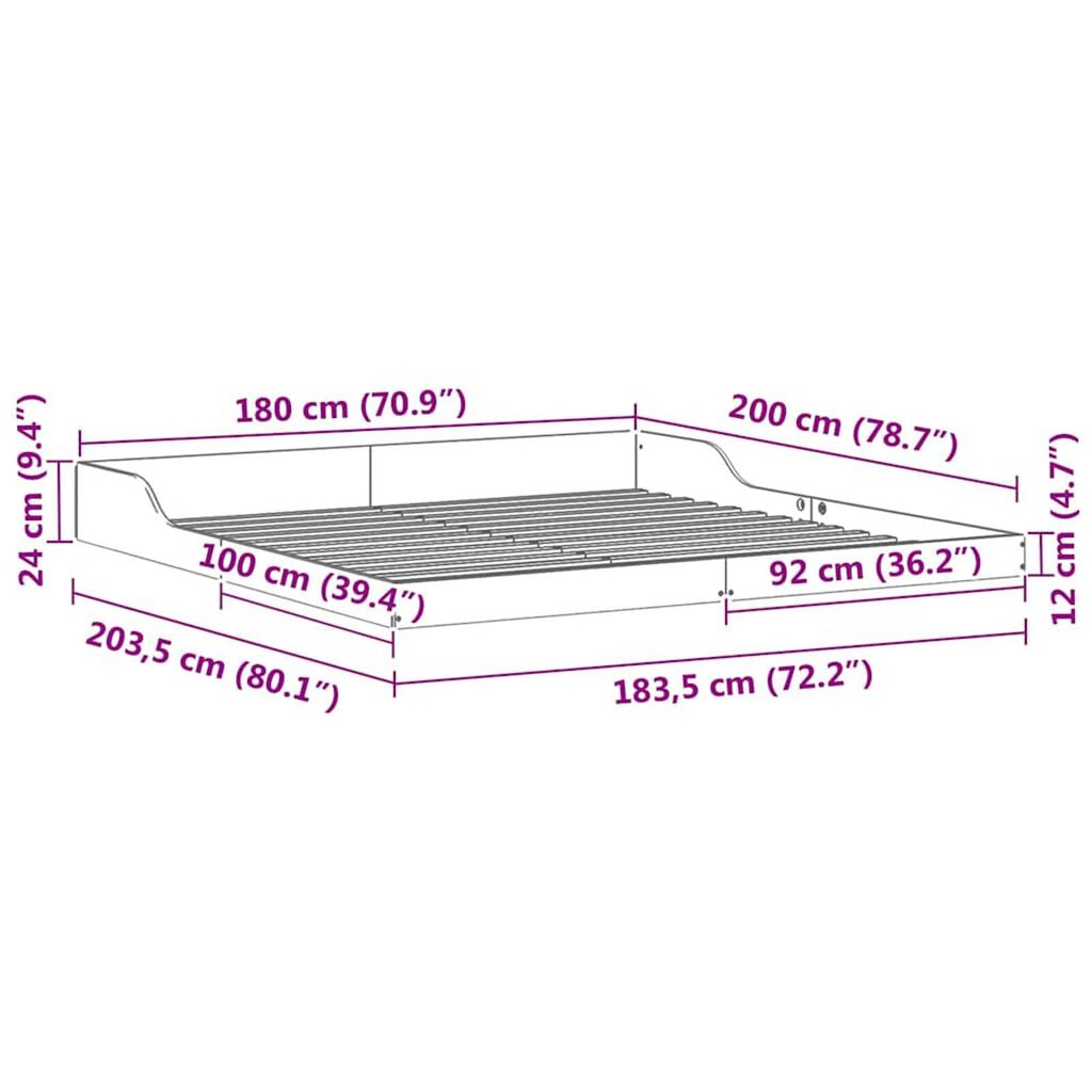 vidaXL Σκελετός Κρεβατιού Καφέ κεριού 180 x 200 cm Μασίφ ξύλο πεύκου