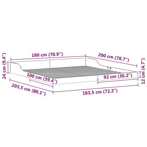 vidaXL Σκελετός Κρεβατιού Καφέ κεριού 180 x 200 cm Μασίφ ξύλο πεύκου