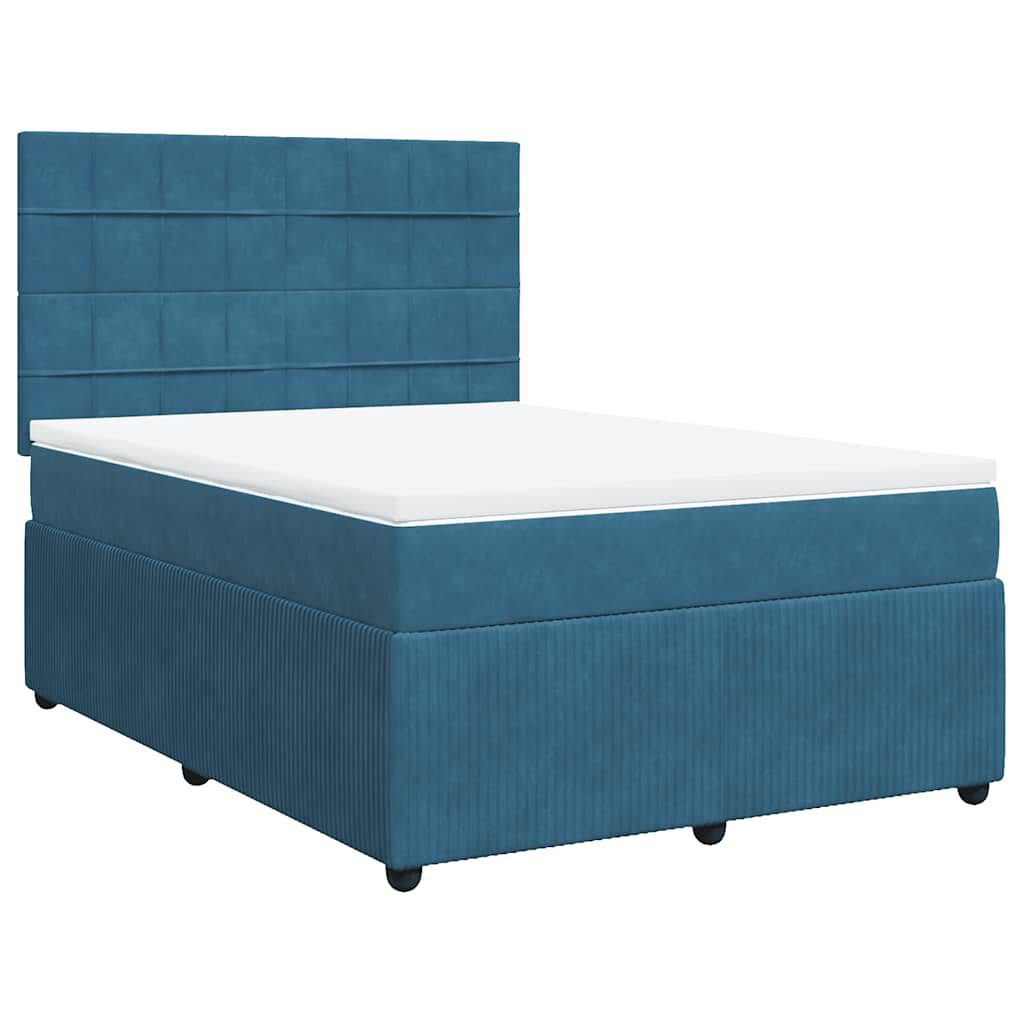 vidaXL Κρεβάτι Boxspring με Στρώμα Μπλε 140x200 εκ. Βελούδινο