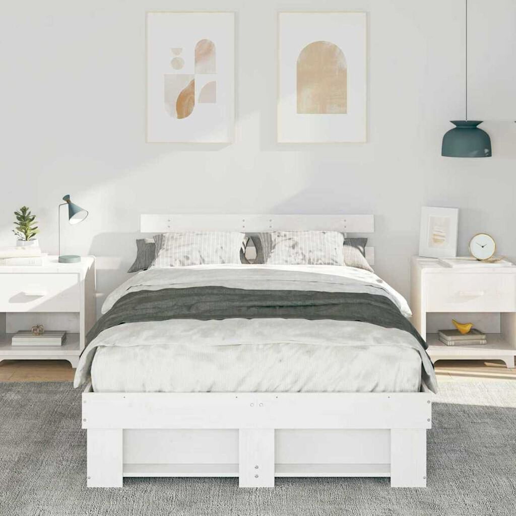 vidaXL Σκελετός Κρεβατιού Λευκό 140 x 190 cm Μασίφ ξύλο πεύκου