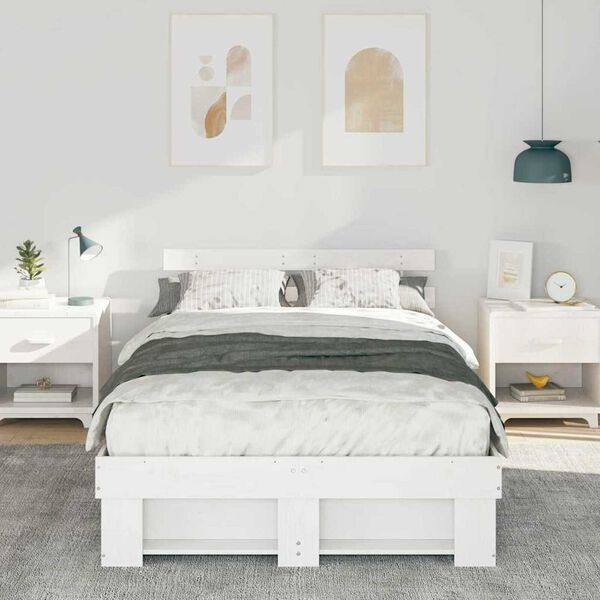 vidaXL Σκελετός Κρεβατιού Λευκό 140 x 190 cm Μασίφ ξύλο πεύκου