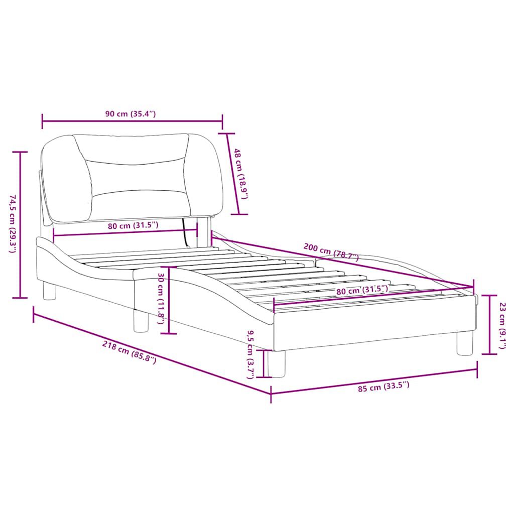 vidaXL Πλαίσιο Κρεβατιού με LED Μαύρο/Λευκό 80x200 εκ. Συνθετικό Δέρμα