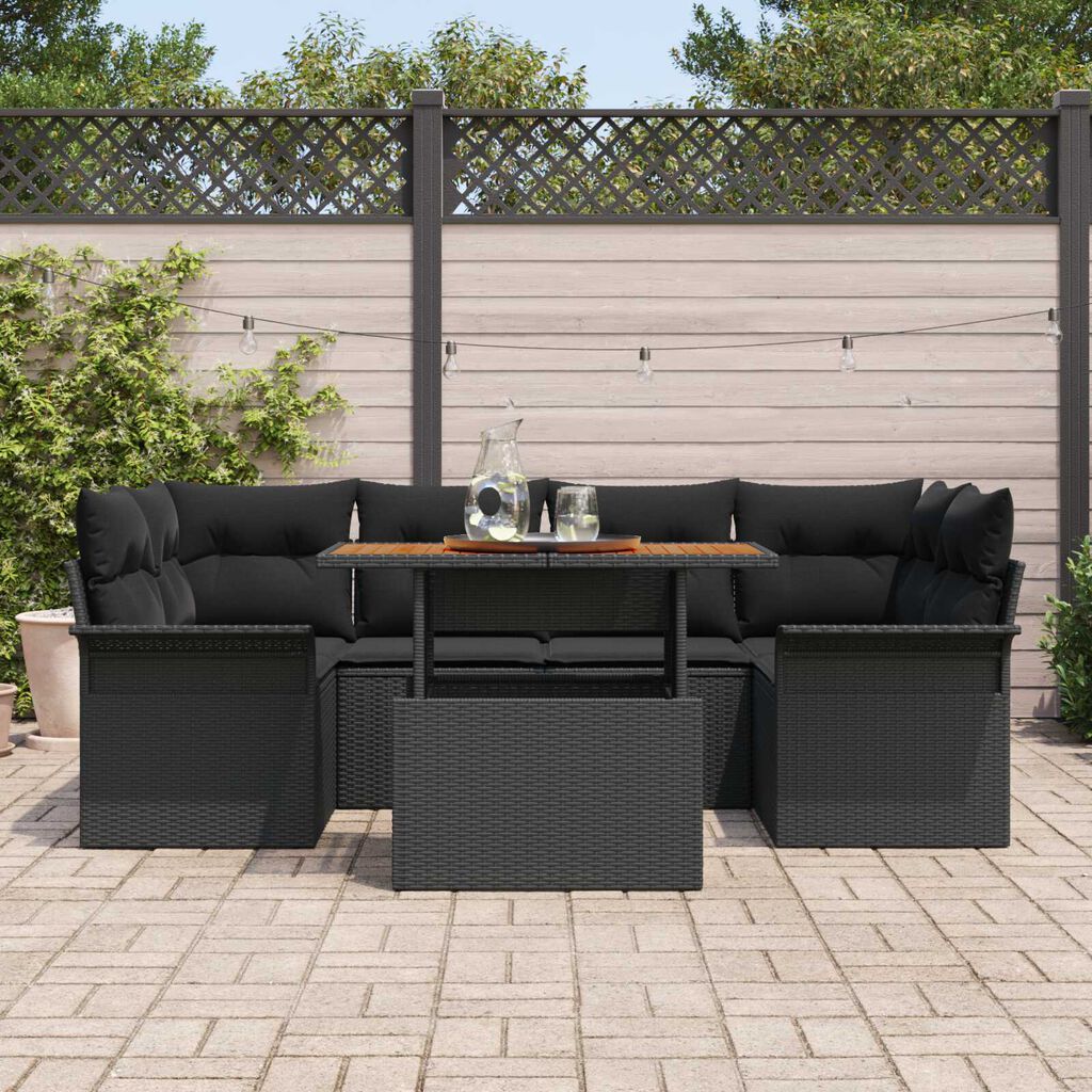 vidaXL Σετ Καναπέ Κήπου με μαξιλάρι 7 pcs Μαύρο 100 x 55 x 73 εκ