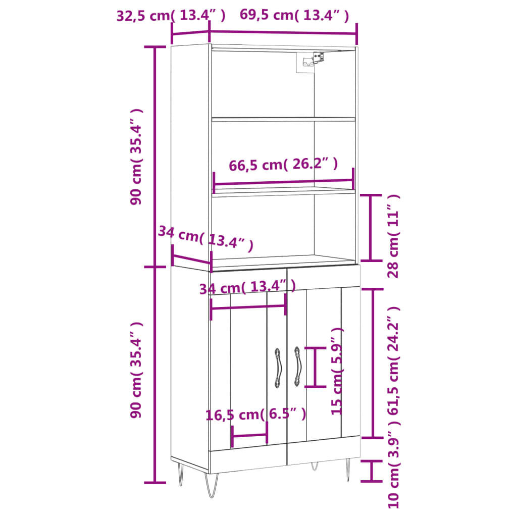 vidaXL Ντουλάπι Γκρι Sonoma 69,5 x 34 x 180 εκ. Επεξεργασμένο Ξύλο